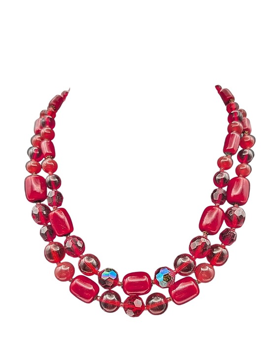 Jewelry - Vintage Mid-Century Choker With Red Glass Beads